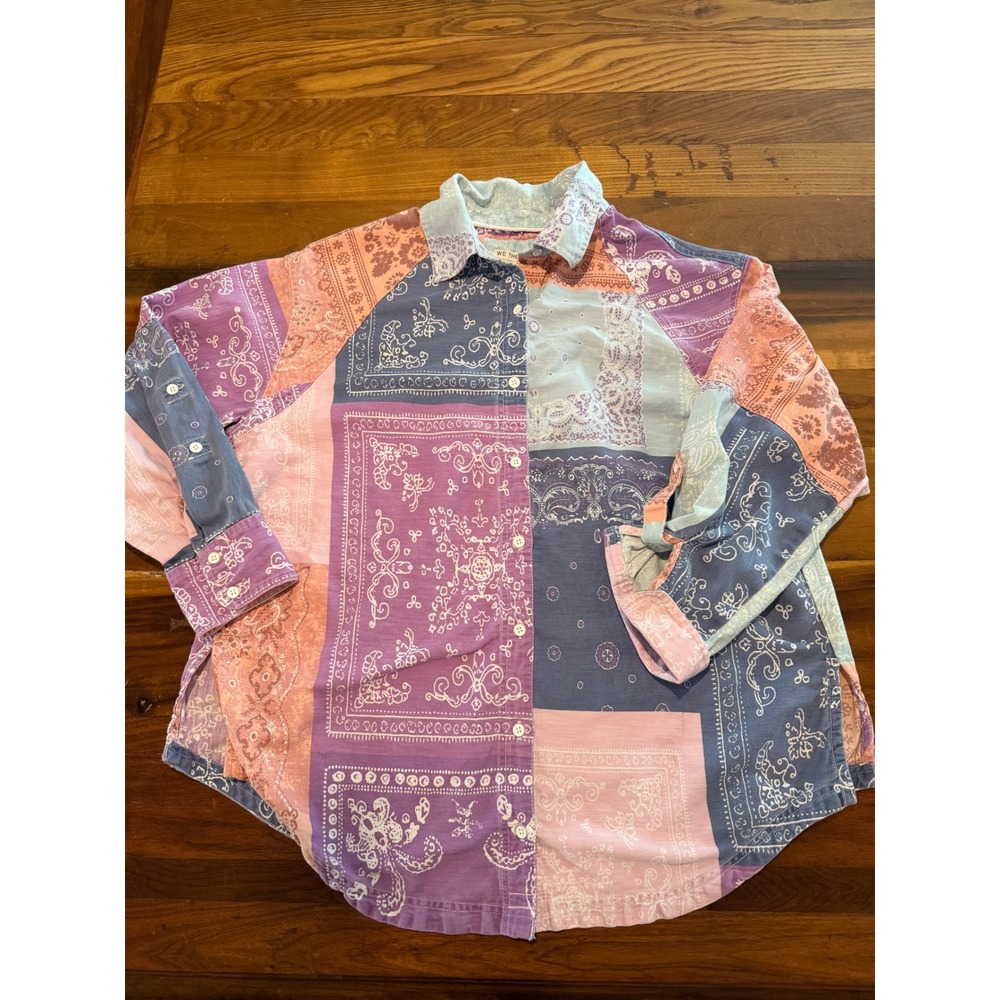We The Free Free People Bandana Americana Patchwork Colorblock Cotton Shirt M